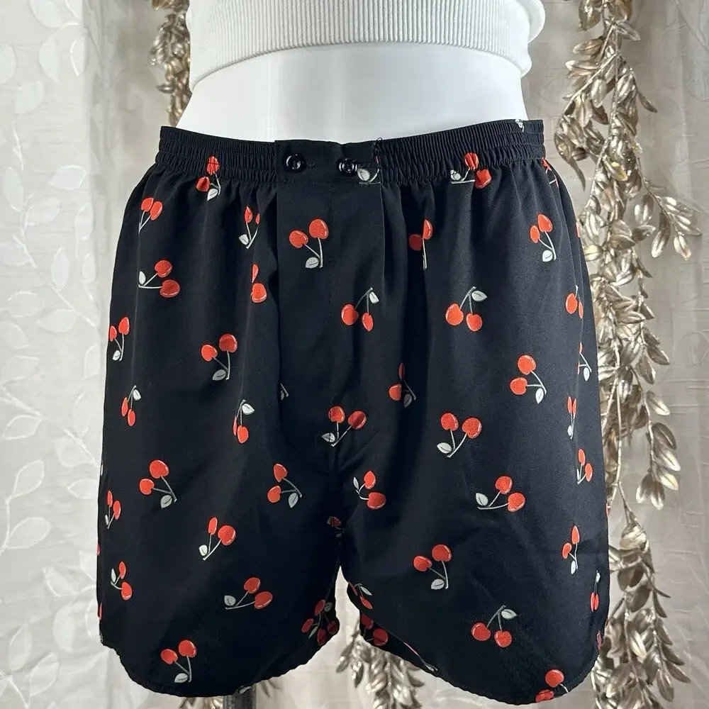 BDG Men’s S Cherry Print Boxer Shorts Black Lounge Urban Outfitters Y2K‎